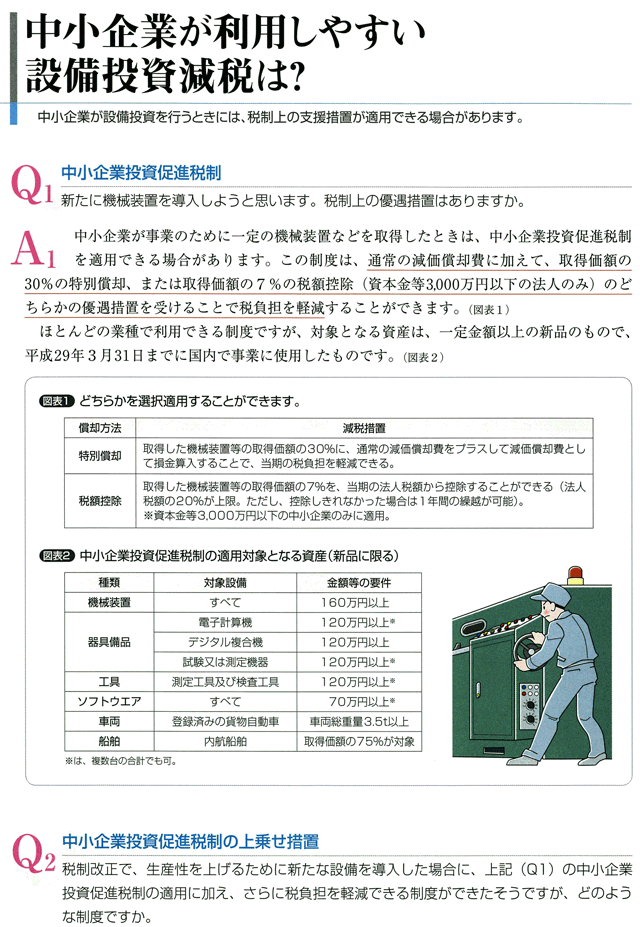 中小企業が利用しやすい設備投資減税は？　その1